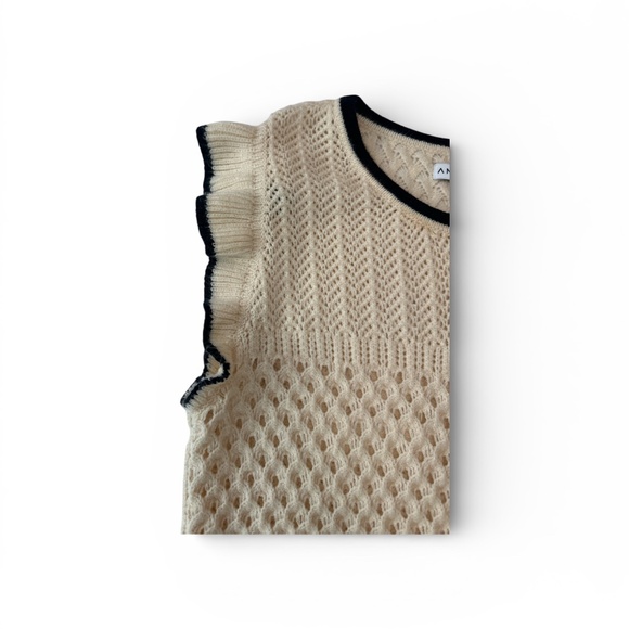 And Now This Cream Cable Knit Flutter Sleeve Top Size M Viscose Blend - Picture 4 of 7